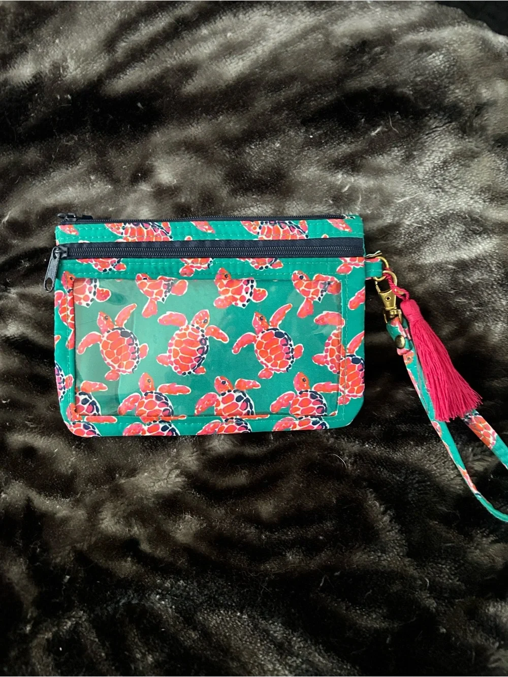 Simply Southern Green Sea Turtle Print Wristlet Wallet with Tassel